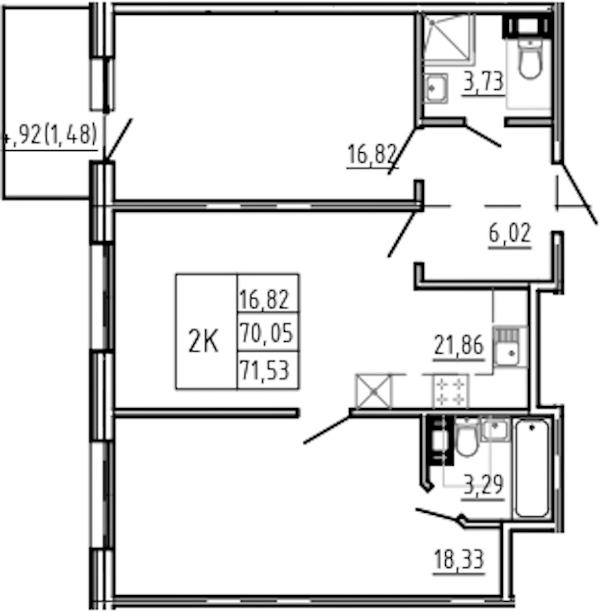 2-комнатная квартира 71.53 м², 4/5 эт., Комплекс апартаментов «Bereg. Курортный»